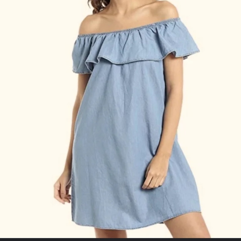 Paradise ruffle Light‎ Blue Off-Shoulder dress Sz L
